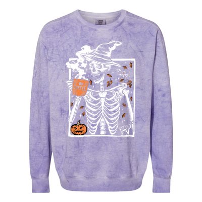 Vintage Halloween Skeleton Ing Coffee Smiling Skull Cool Gift Colorblast Crewneck Sweatshirt