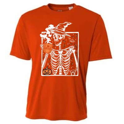 Vintage Halloween Skeleton Ing Coffee Smiling Skull Cool Gift Cooling Performance Crew T-Shirt