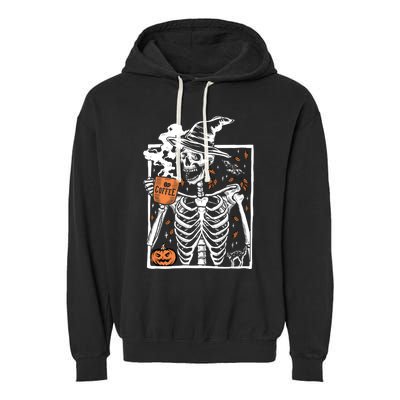 Vintage Halloween Skeleton Ing Coffee Smiling Skull Cool Gift Garment-Dyed Fleece Hoodie