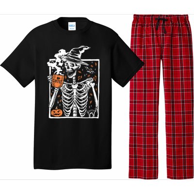 Vintage Halloween Skeleton Ing Coffee Smiling Skull Cool Gift Pajama Set