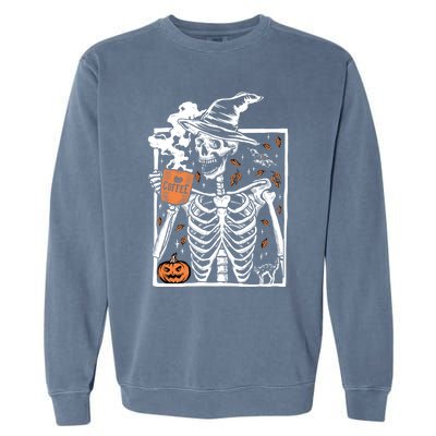 Vintage Halloween Skeleton Ing Coffee Smiling Skull Cool Gift Garment-Dyed Sweatshirt