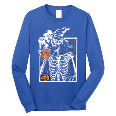 Vintage Halloween Skeleton Ing Coffee Smiling Skull Cool Gift Long Sleeve Shirt