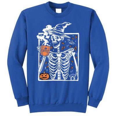 Vintage Halloween Skeleton Ing Coffee Smiling Skull Cool Gift Sweatshirt