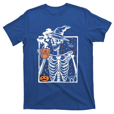 Vintage Halloween Skeleton Ing Coffee Smiling Skull Cool Gift T-Shirt