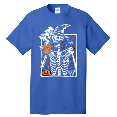 Vintage Halloween Skeleton Ing Coffee Smiling Skull Cool Gift Tall T-Shirt