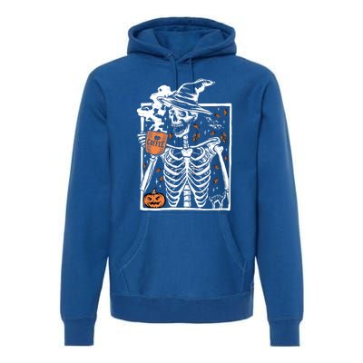 Vintage Halloween Skeleton Ing Coffee Smiling Skull Cool Gift Premium Hoodie