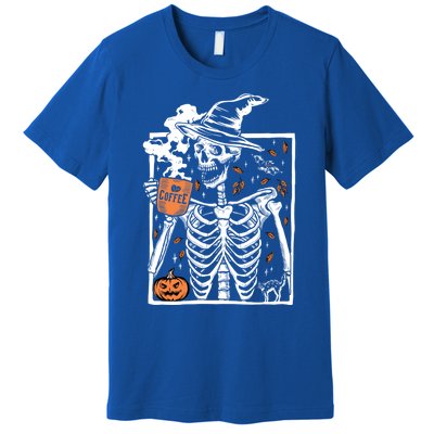 Vintage Halloween Skeleton Ing Coffee Smiling Skull Cool Gift Premium T-Shirt