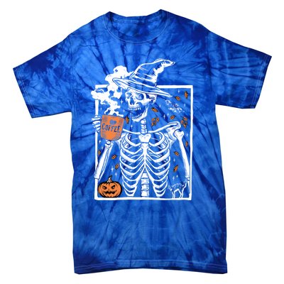 Vintage Halloween Skeleton Ing Coffee Smiling Skull Cool Gift Tie-Dye T-Shirt