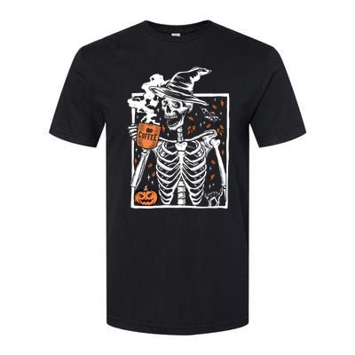 Vintage Halloween Skeleton Ing Coffee Smiling Skull Cool Gift Softstyle CVC T-Shirt