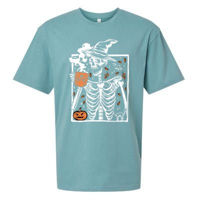 Vintage Halloween Skeleton Ing Coffee Smiling Skull Cool Gift Sueded Cloud Jersey T-Shirt