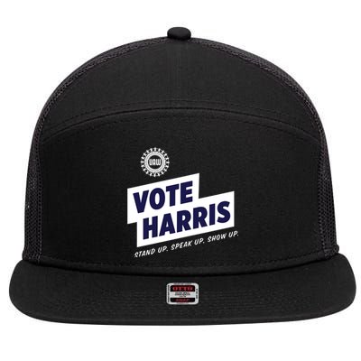 Vote Harris Stand Up Speak Up Show Up Trump Is A Scab 7 Panel Mesh Trucker Snapback Hat