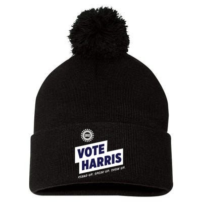 Vote Harris Stand Up Speak Up Show Up Trump Is A Scab Pom Pom 12in Knit Beanie