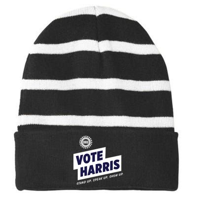 Vote Harris Stand Up Speak Up Show Up Trump Is A Scab Striped Beanie with Solid Band