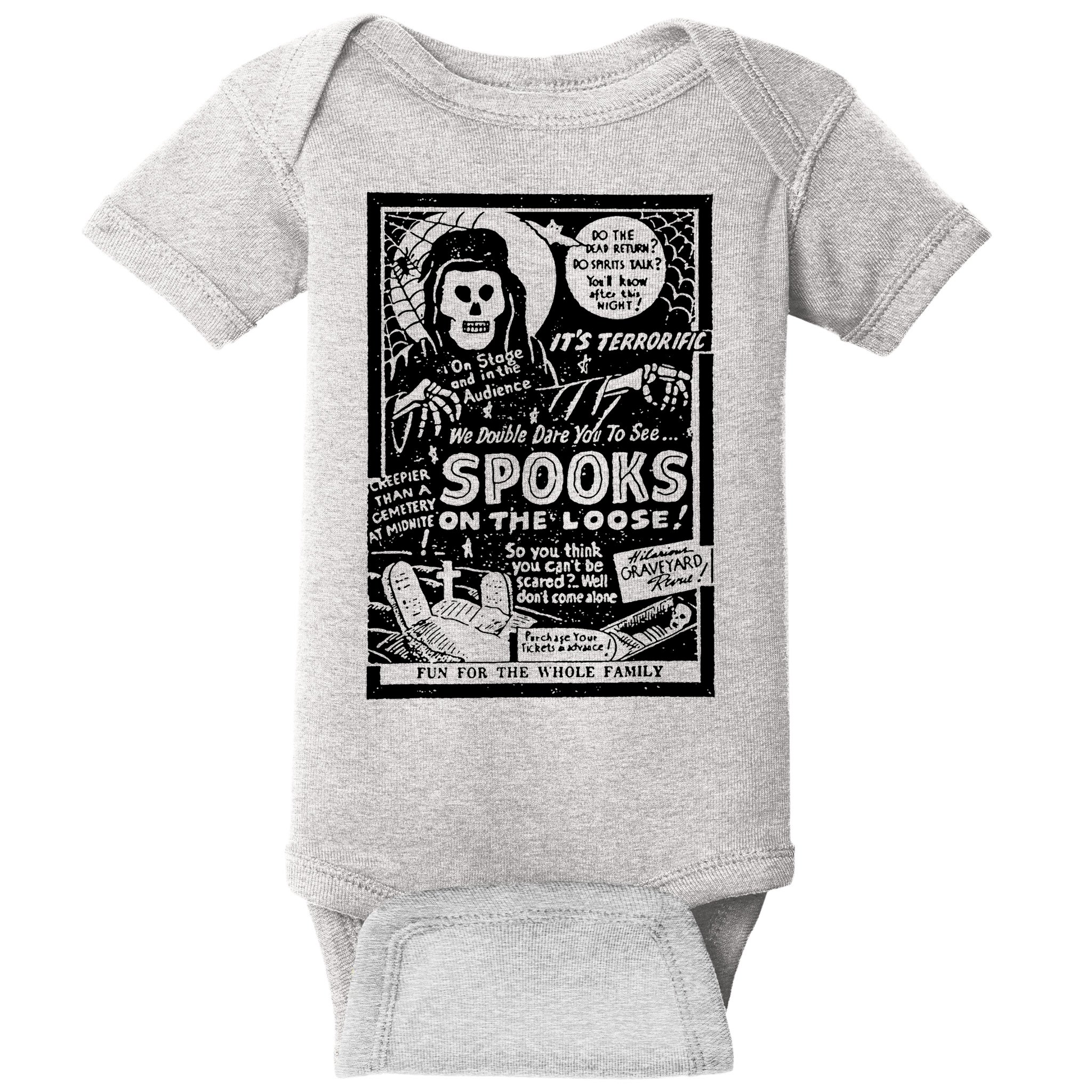 Vintage Halloween Skeleton Horror Movie Midnight Spook Show Baby Bodysuit