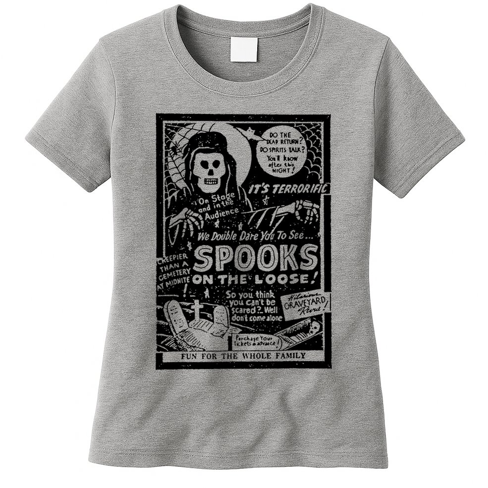Vintage Halloween Skeleton Horror Movie Midnight Spook Show Womens T-Shirt