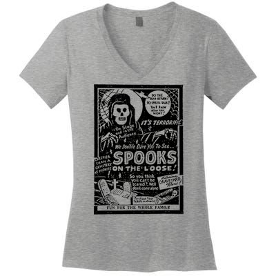 Vintage Halloween Skeleton Horror Movie Midnight Spook Show Women's V-Neck T-Shirt
