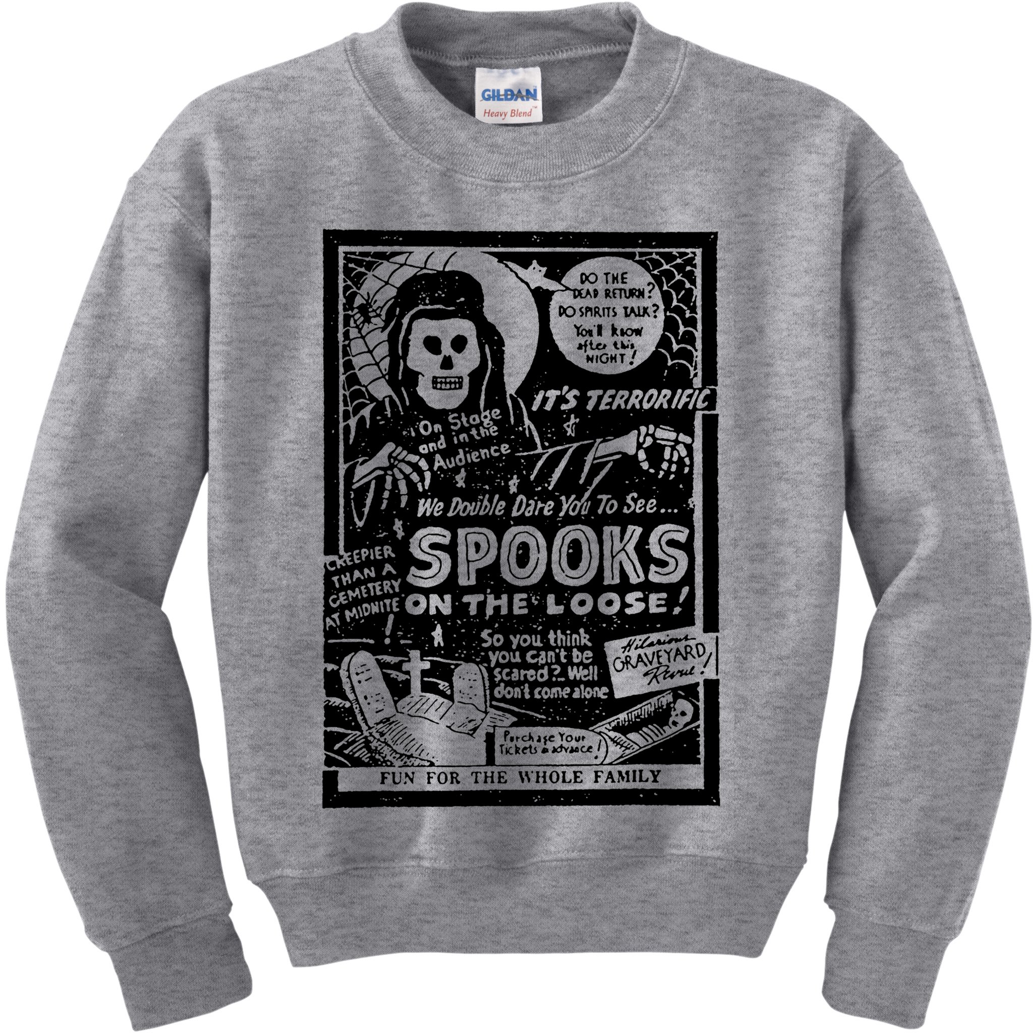 Vintage Halloween Skeleton Horror Movie Midnight Spook Show Kids Sweatshirt