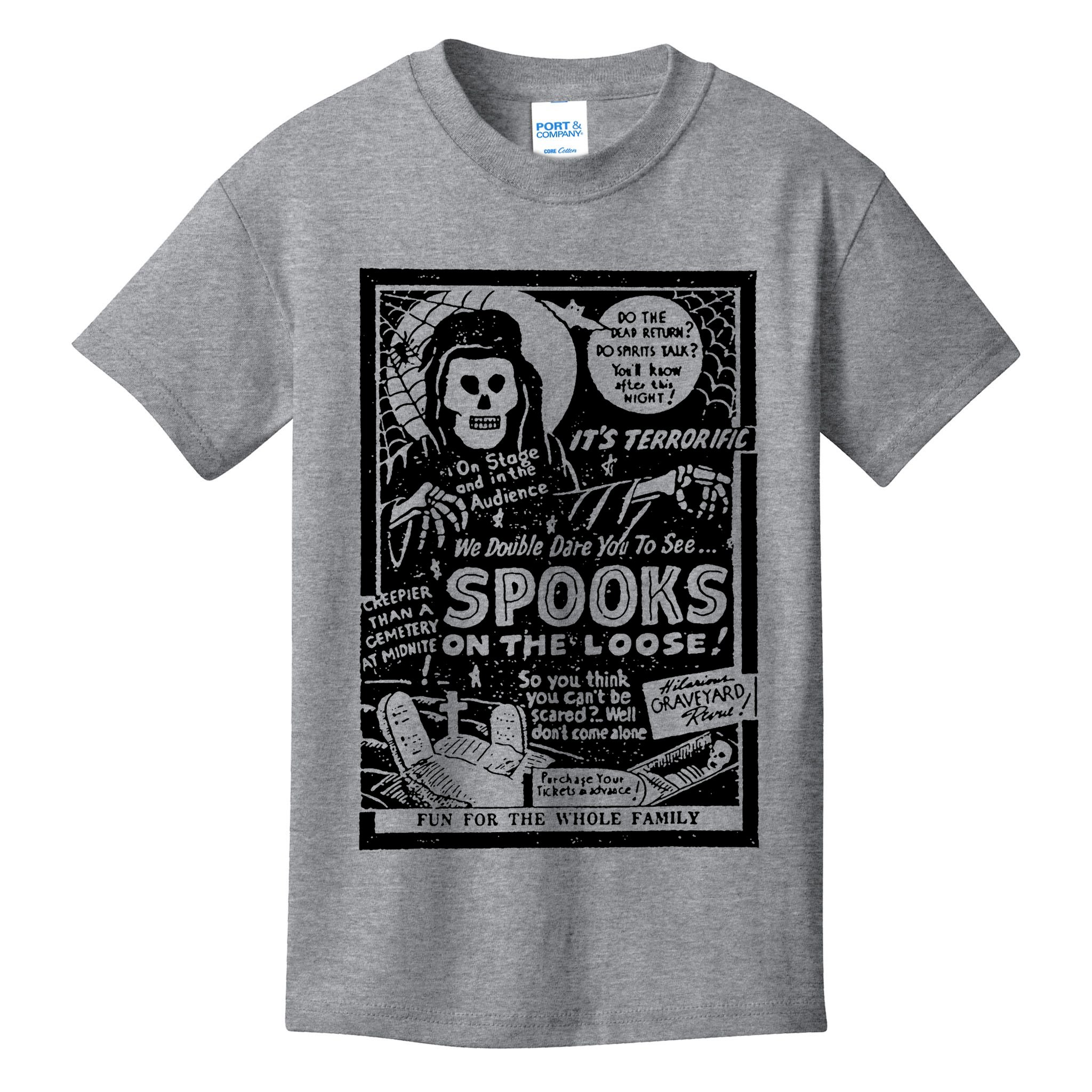 Vintage Halloween Skeleton Horror Movie Midnight Spook Show Kids T-Shirt