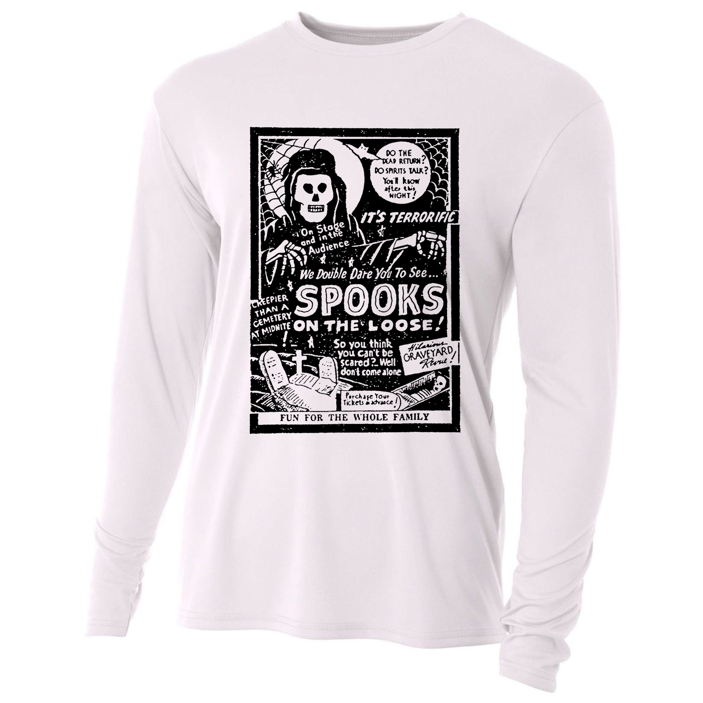 Vintage Halloween Skeleton Horror Movie Midnight Spook Show Cooling Performance Long Sleeve Crew