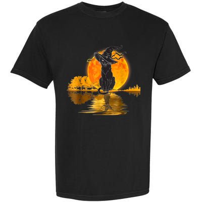 Vintage Halloween Scary Black Cat Witch Hat Moon Witchy Garment-Dyed Heavyweight T-Shirt