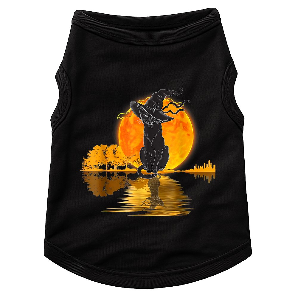 Vintage Halloween Scary Black Cat Witch Hat Moon Witchy Doggie Tank