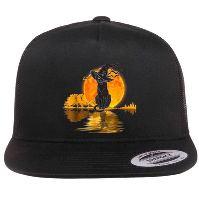 Vintage Halloween Scary Black Cat Witch Hat Moon Witchy Flatbill Hat
