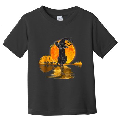 Vintage Halloween Scary Black Cat Witch Hat Moon Witchy Toddler T-Shirt