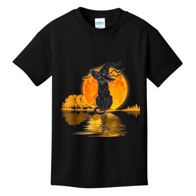 Vintage Halloween Scary Black Cat Witch Hat Moon Witchy Kids T-Shirt