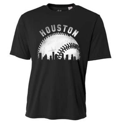 Vintage Houston Skyline City Baseball Cooling Performance Crew T-Shirt