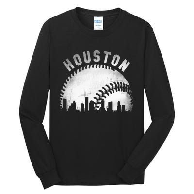 Vintage Houston Skyline City Baseball Tall Long Sleeve T-Shirt