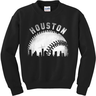 Vintage Houston Skyline City Baseball Kids Sweatshirt