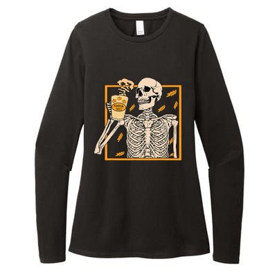 Vintage Halloween Skeleton Pumpkin Spice Latte Syrup Creamer Womens CVC Long Sleeve Shirt