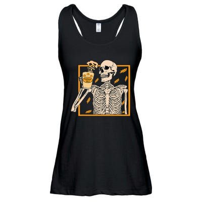 Vintage Halloween Skeleton Pumpkin Spice Latte Syrup Creamer Ladies Essential Flowy Tank