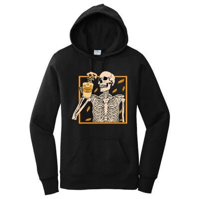 Vintage Halloween Skeleton Pumpkin Spice Latte Syrup Creamer Women's Pullover Hoodie