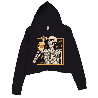 Vintage Halloween Skeleton Pumpkin Spice Latte Syrup Creamer Crop Fleece Hoodie