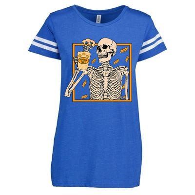 Vintage Halloween Skeleton Pumpkin Spice Latte Syrup Creamer Enza Ladies Jersey Football T-Shirt