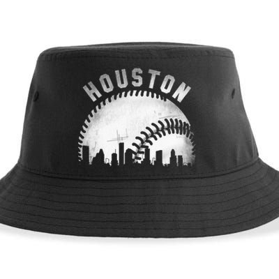 Vintage Houston Skyline City Baseball Sustainable Bucket Hat