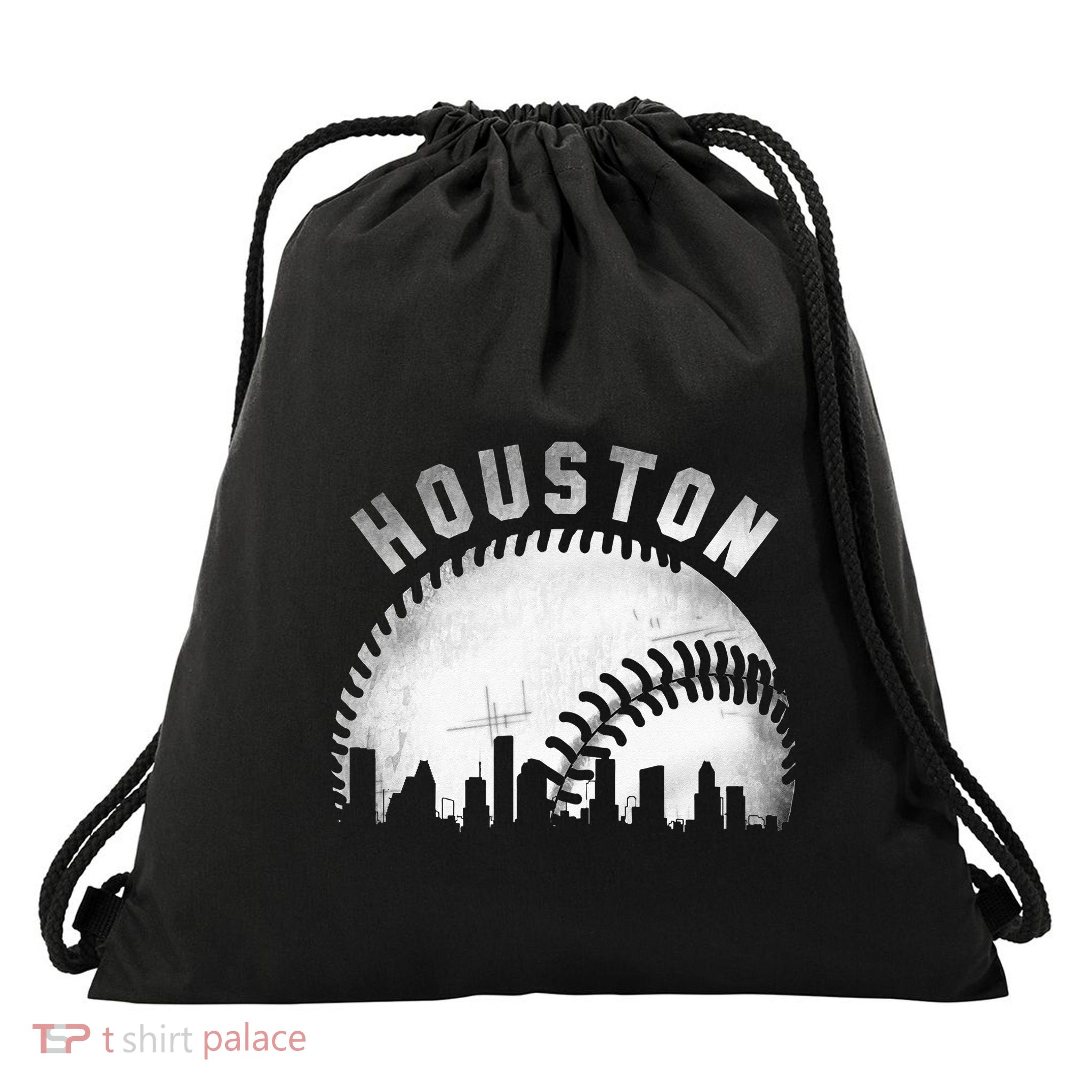 Vintage Houston Skyline City Baseball Drawstring Bag