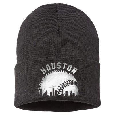 Vintage Houston Skyline City Baseball Sustainable Knit Beanie