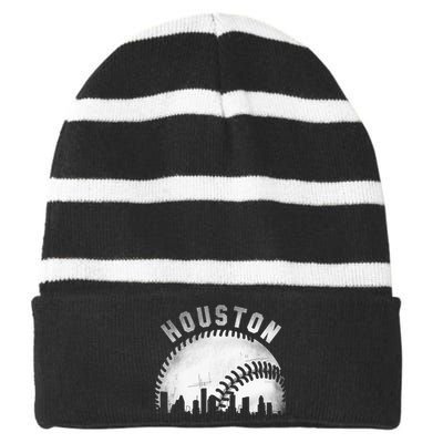 Vintage Houston Skyline City Baseball Striped Beanie with Solid Band