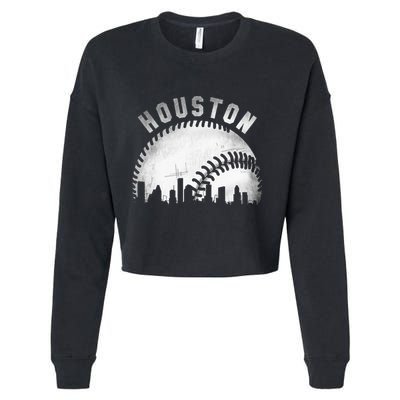 Vintage Houston Skyline City Baseball Cropped Pullover Crew