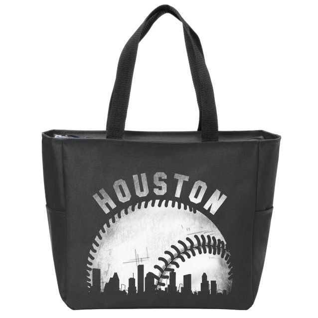 Vintage Houston Skyline City Baseball Zip Tote Bag