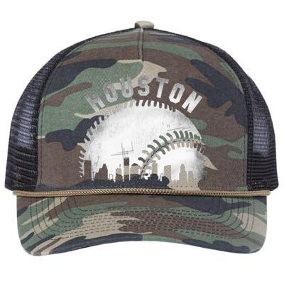 Vintage Houston Skyline City Baseball Retro Rope Trucker Hat Cap