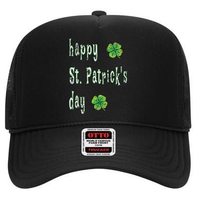 Vintage Happy St. Patrick's Day March 17th Saint Paddy Print High Crown Mesh Back Trucker Hat