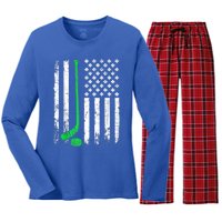 Vintage Hockey St Patricks Day American Flag Shamrock Great Gift Women's Long Sleeve Flannel Pajama Set 