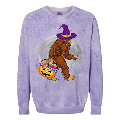 Vintage Halloween Scary Bigfoot Witch Hat Moon Witchy Gift Colorblast Crewneck Sweatshirt