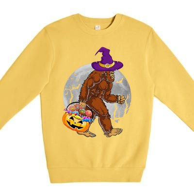 Vintage Halloween Scary Bigfoot Witch Hat Moon Witchy Gift Premium Crewneck Sweatshirt