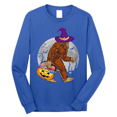 Vintage Halloween Scary Bigfoot Witch Hat Moon Witchy Gift Long Sleeve Shirt