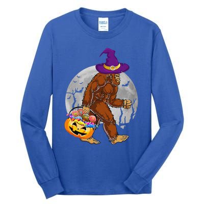 Vintage Halloween Scary Bigfoot Witch Hat Moon Witchy Gift Tall Long Sleeve T-Shirt