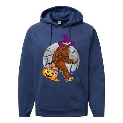 Vintage Halloween Scary Bigfoot Witch Hat Moon Witchy Gift Performance Fleece Hoodie